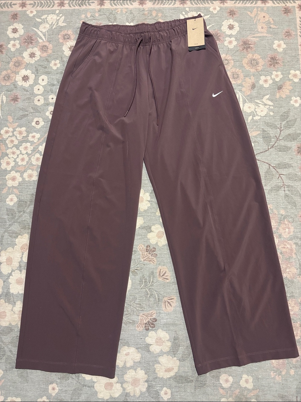 Nike Wide-Leg Women’s Pants in Deep Burgundy with White Swoosh